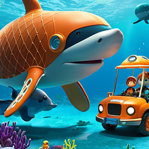 Home 8 **Octonauts Crew Saving a Whale:** "The Octonauts crew in their Gup vehicles rescuing a whale entangled in a net, underwater scene, bright colors, Octopod in the background."