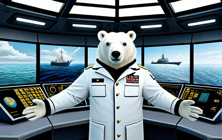 옥토넛 등장 동물 실제 모델 분석 - Captain Barnacles Leadership**
"Captain Barnacles, a brave polar bear in a navy uniform, stands con...