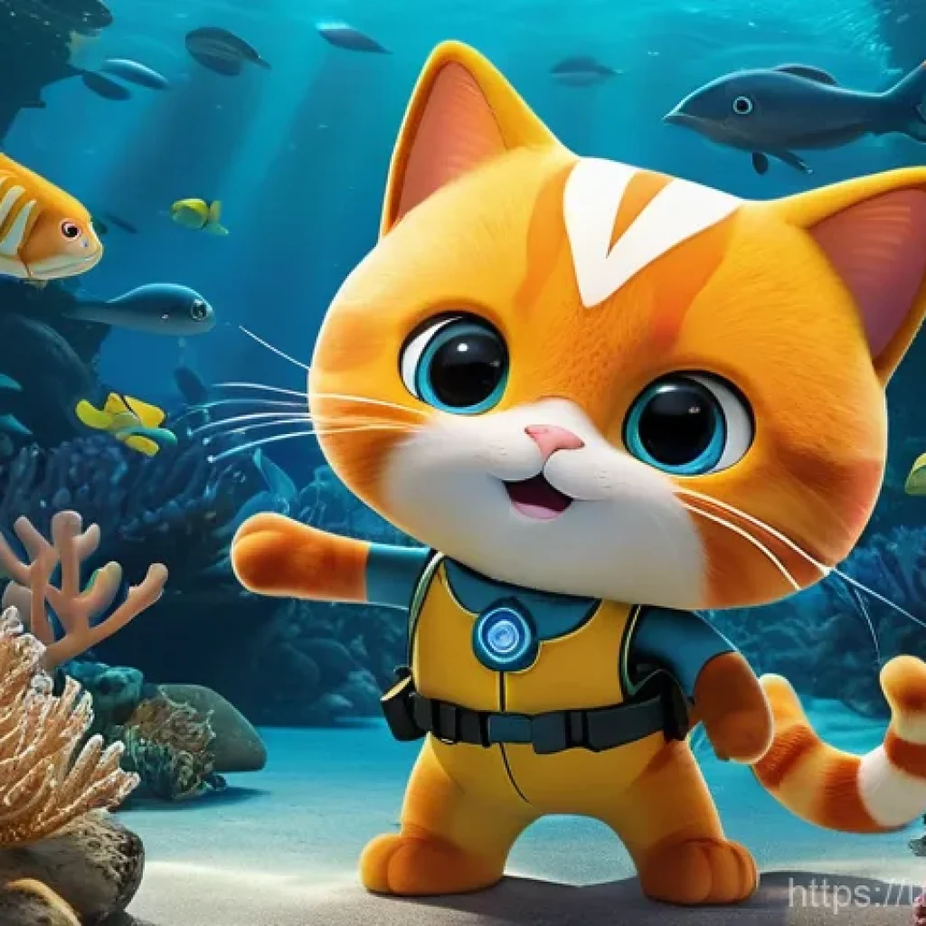 옥토넛 퀘이지의 행동 강령 - **A Brave Underwater Explorer:** Kwazii, a courageous orange cat, is depicted as an underwater explo...