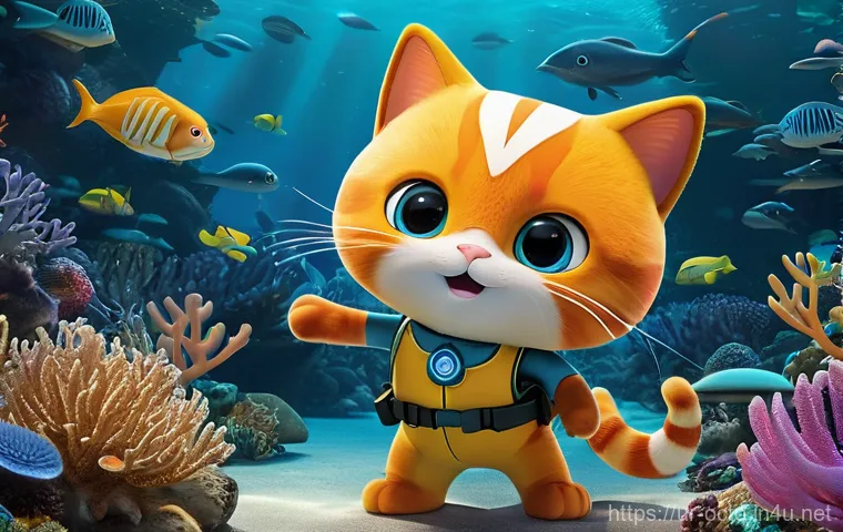 옥토넛 퀘이지의 행동 강령 - **A Brave Underwater Explorer:** Kwazii, a courageous orange cat, is depicted as an underwater explo...
