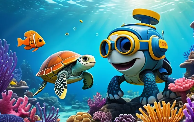 옥토넛 애니메이션 팬덤 활동 분석 - An animated, vibrant underwater scene featuring Octonauts Captain Barnacles, Kwazii, and Peso. They ...