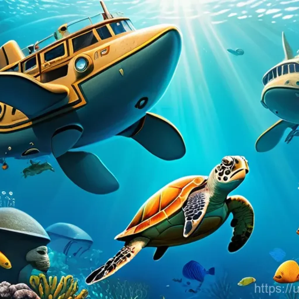 옥토넛 인기 장난감의 특징 - **"A detailed, vibrant illustration of Captain Barnacles, Peso, and Kwazii in the GUP-A, on a rescue...