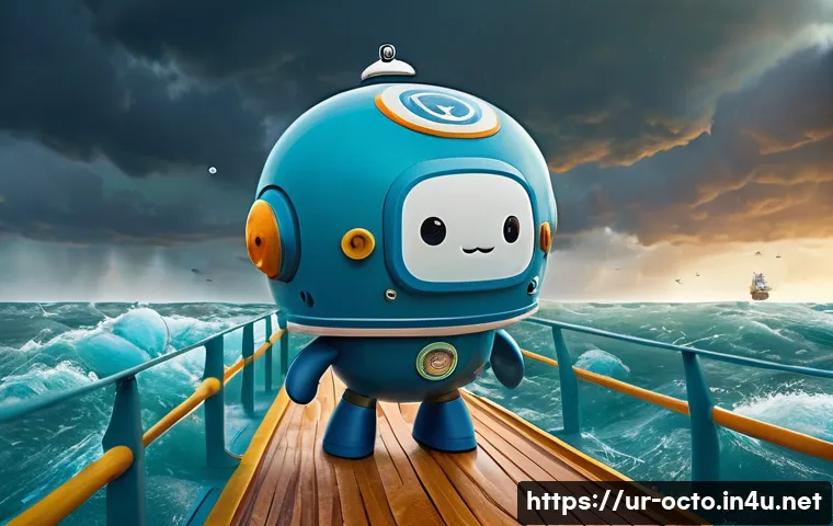 옥토넛 바나클스 대장의 명언 - **Prompt:** "A wide shot of Captain Barnacles, wearing his standard Octonauts uniform, standing calm...