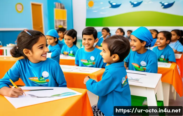 옥토넛 관련 공식 팬 이벤트 - A vibrant scene at an Octonauts-themed fan event in Pakistan, showing children of diverse background...