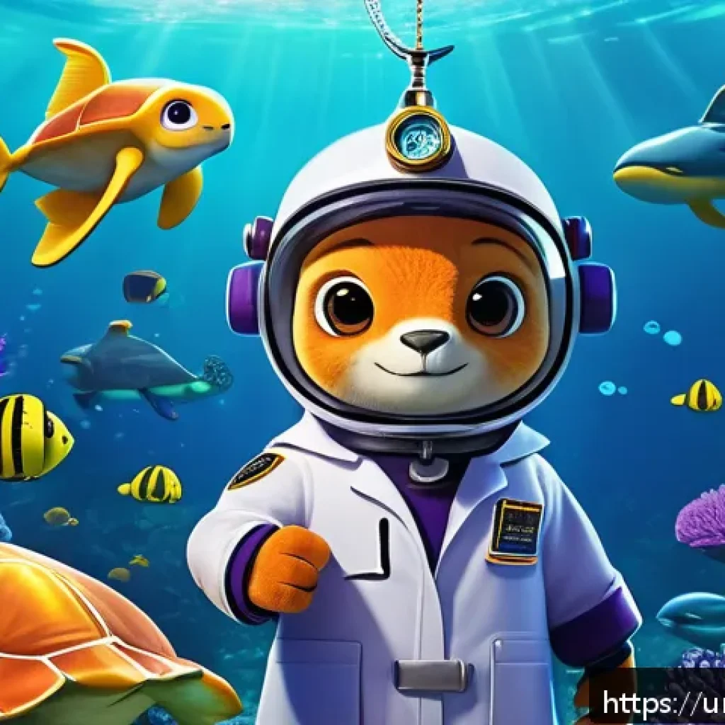 옥토넛 시리즈 주요 사건 재구성 - A vibrant underwater scene showcasing the Octonauts team in action beneath the ocean waves. Captain ...