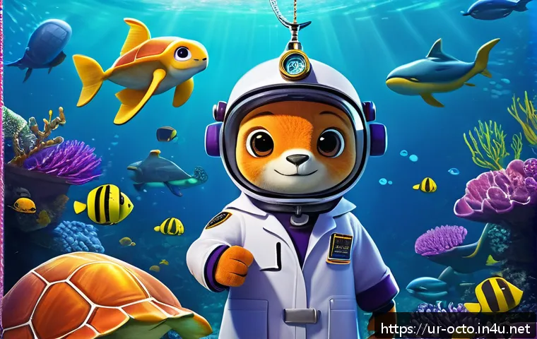 옥토넛 시리즈 주요 사건 재구성 - A vibrant underwater scene showcasing the Octonauts team in action beneath the ocean waves. Captain ...