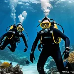 Home 23 옥토넛 주요 대원들의 도전 이야기 - A brave team of Octonaut adventurers underwater, wearing functional diving suits and helmets with vi...